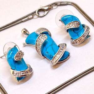 TOGO Faux Silver Turquoise Necklace Earring Irina Togonidze handmade Jewelry GA